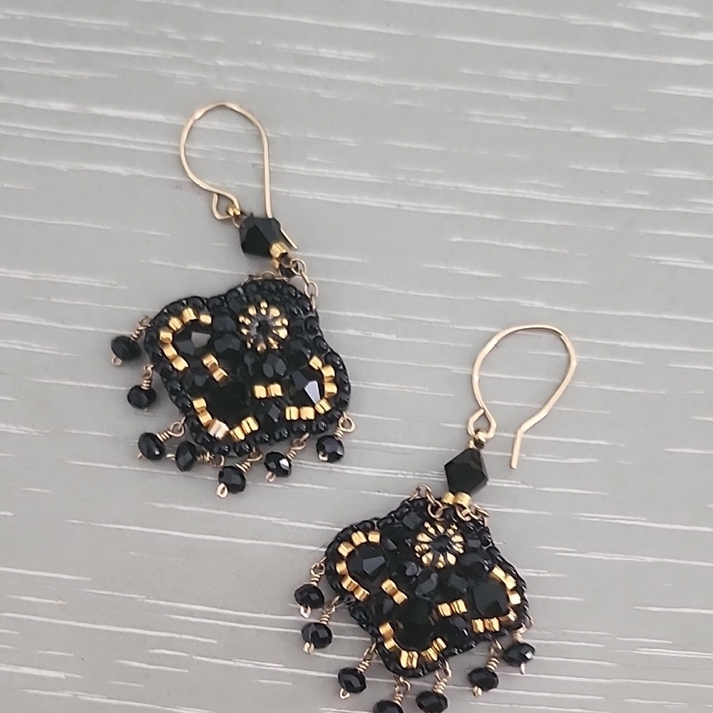 Miguel Ases Black and Gold Beaded Earrings